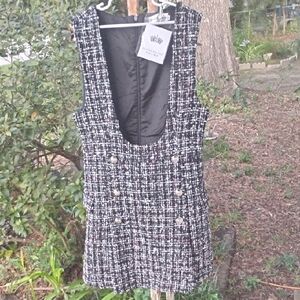 Black and White Tweed Sleeveless Dress